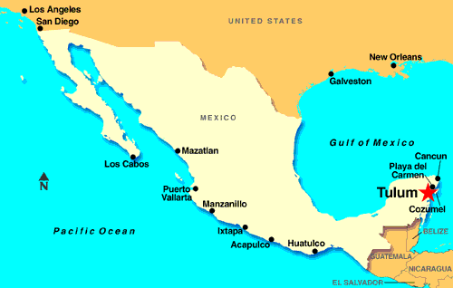 Tulum, Mexico map that shows Tulum's location in Mexico