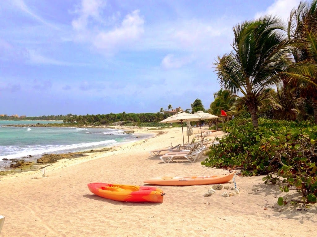 Gorgeous Beach and Turquoise Waters of Caribbean Sea in Tulum, Mexico