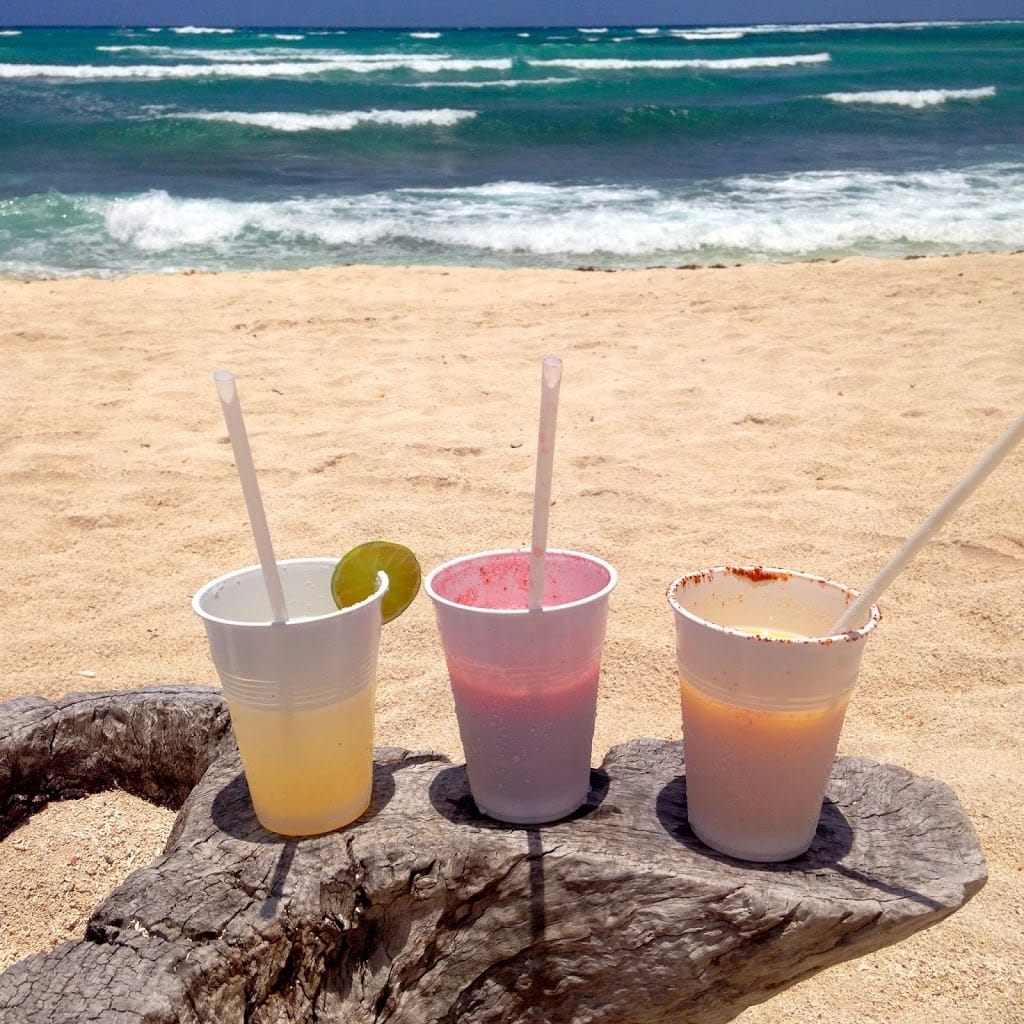 3 Margaritas on the beach in Akumal, Tulum, Mexico