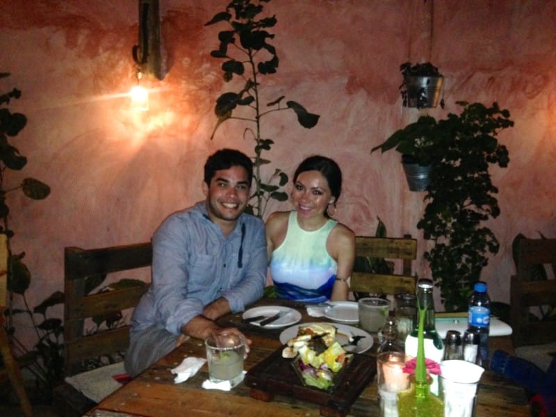 Nihan Gorkem and boyfriend at a restaurant in Tulum Mexico