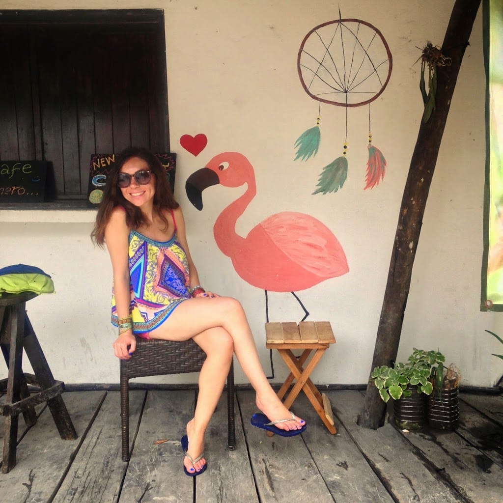 A cute ice cream shop in Tulum, Mexico. Love the flamingo mural!