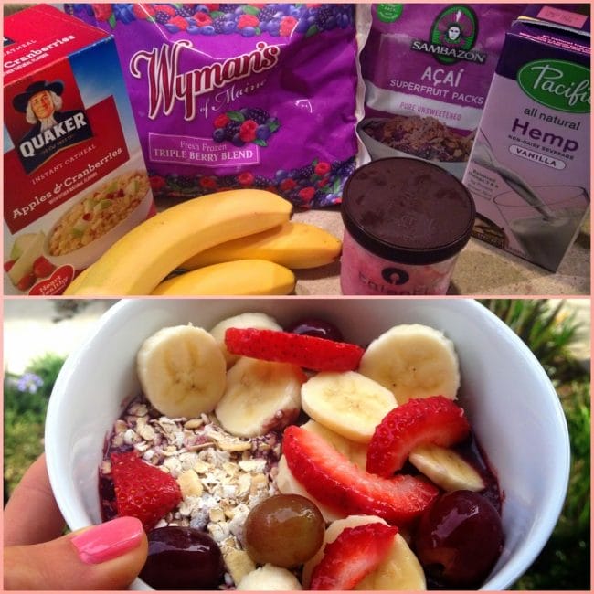 Home made Acai bowl and ingredients