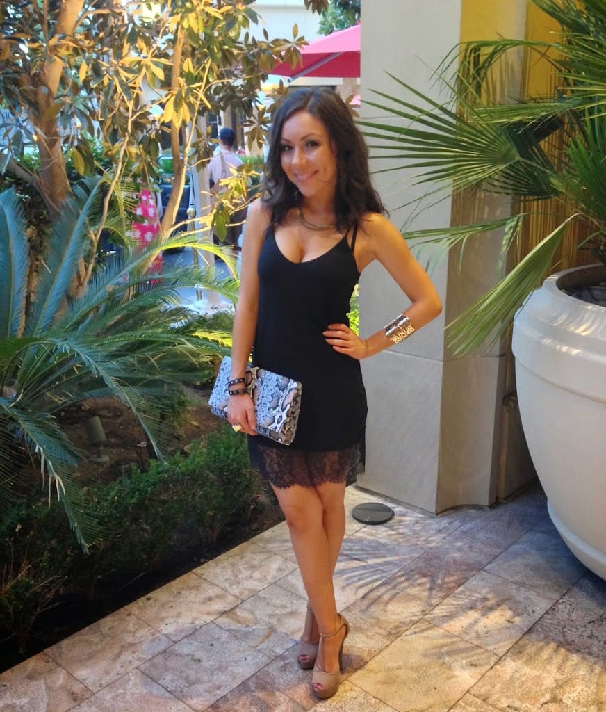 Nihan wearing little black dress in Las Vegas