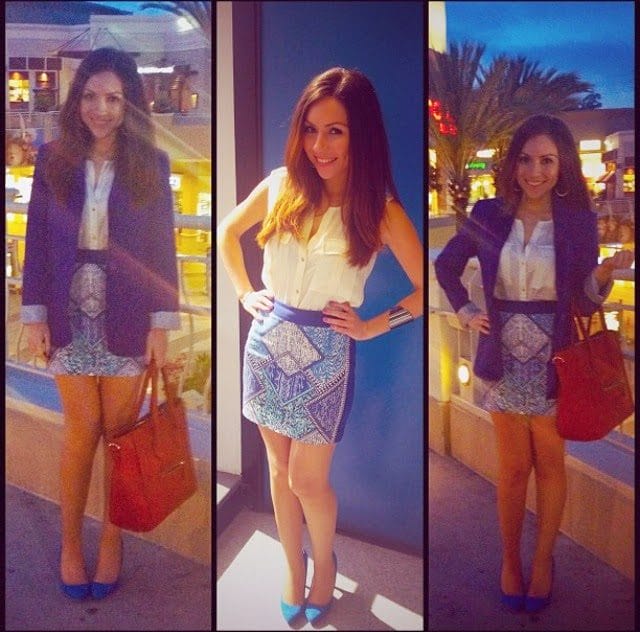 Blue high heels and blue blazer