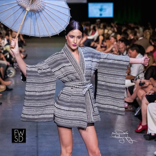 Gorgeous black and white kimono by Jessica Faulkner at San Diego Fashion Week 2014 Night 5: Finale Runway