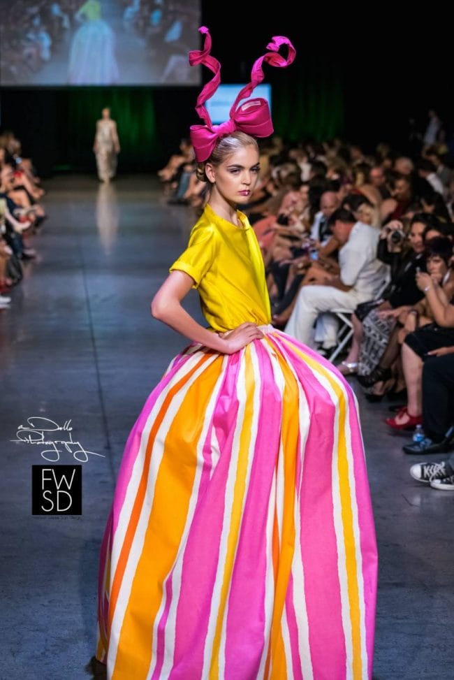 Gorgeous big pink and yellow barbie dress by Dulce Alexandra -  Duck and England on Fashion Week San Diego 2014 Night 5 Finale Runway
