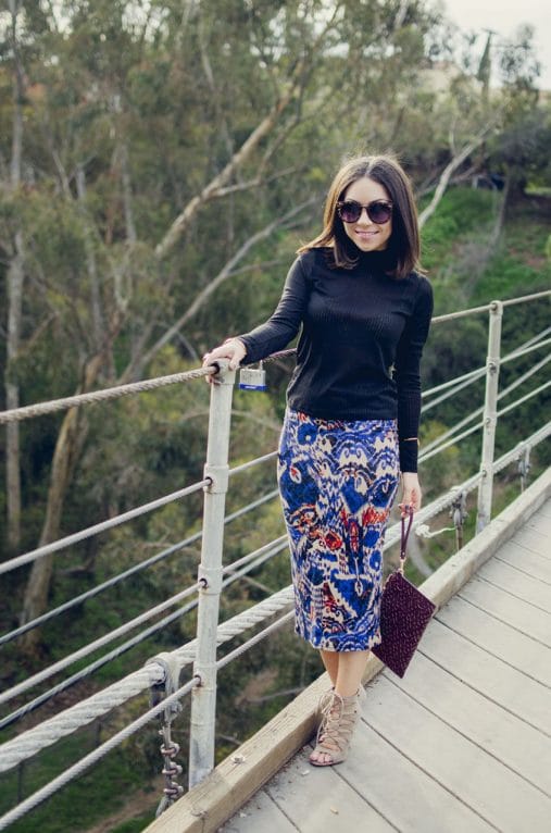 Nihan wearing Blue Animal Printed Topshop Skirt and Chinese Laundry High Heels