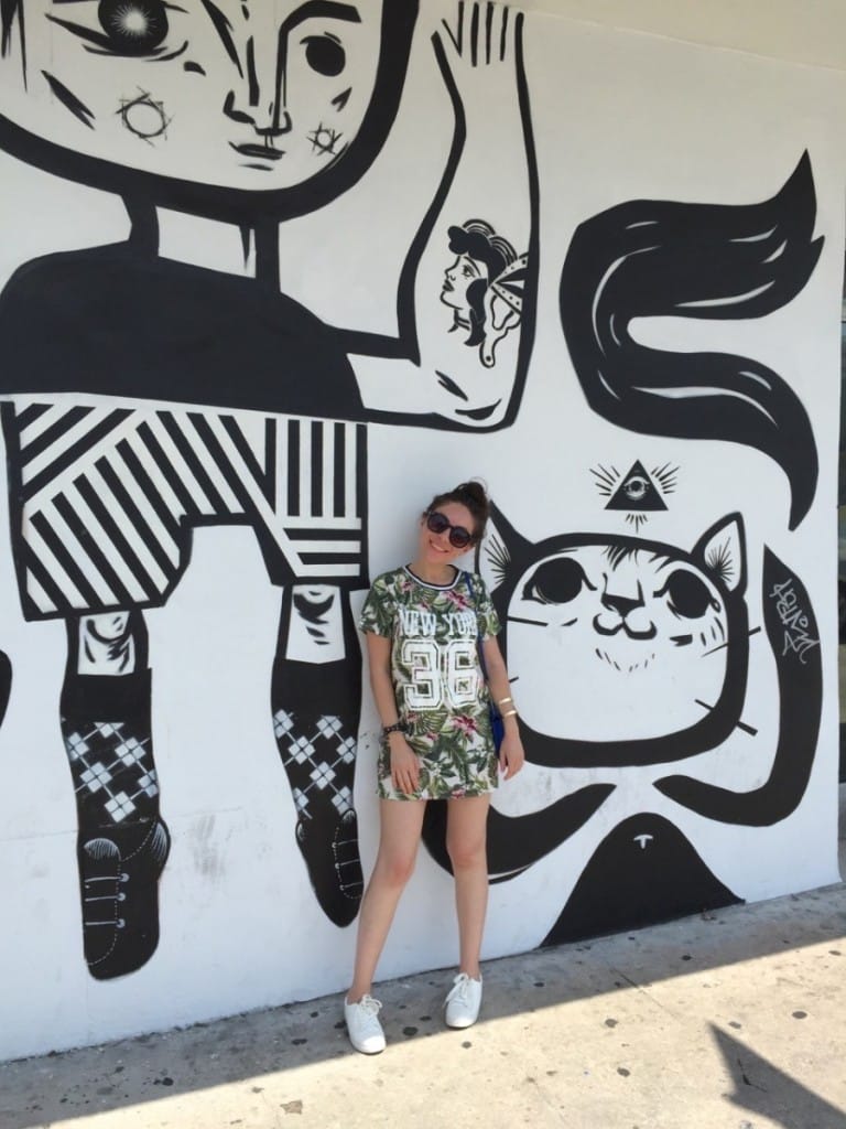 Black and white boy and cat mural in Wynwood Walls, Miami