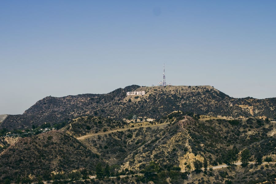 View of Hollywood sign from Griffith Observatory in Los Angeles