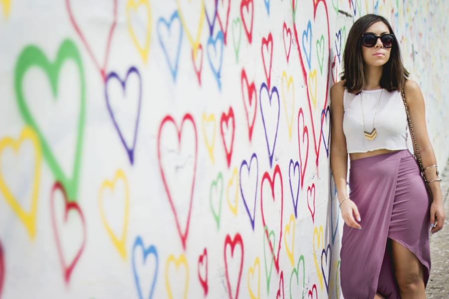 Draped Asymmetric Skirt in Heart wall in Los Feliz, Los Angeles