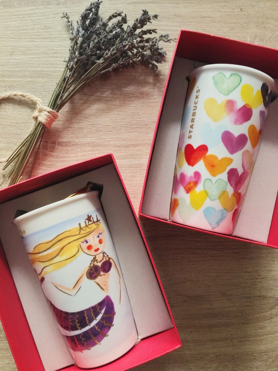 Starbucks Watercolor Hearts and Mermaid Holiday Tumblers 2015