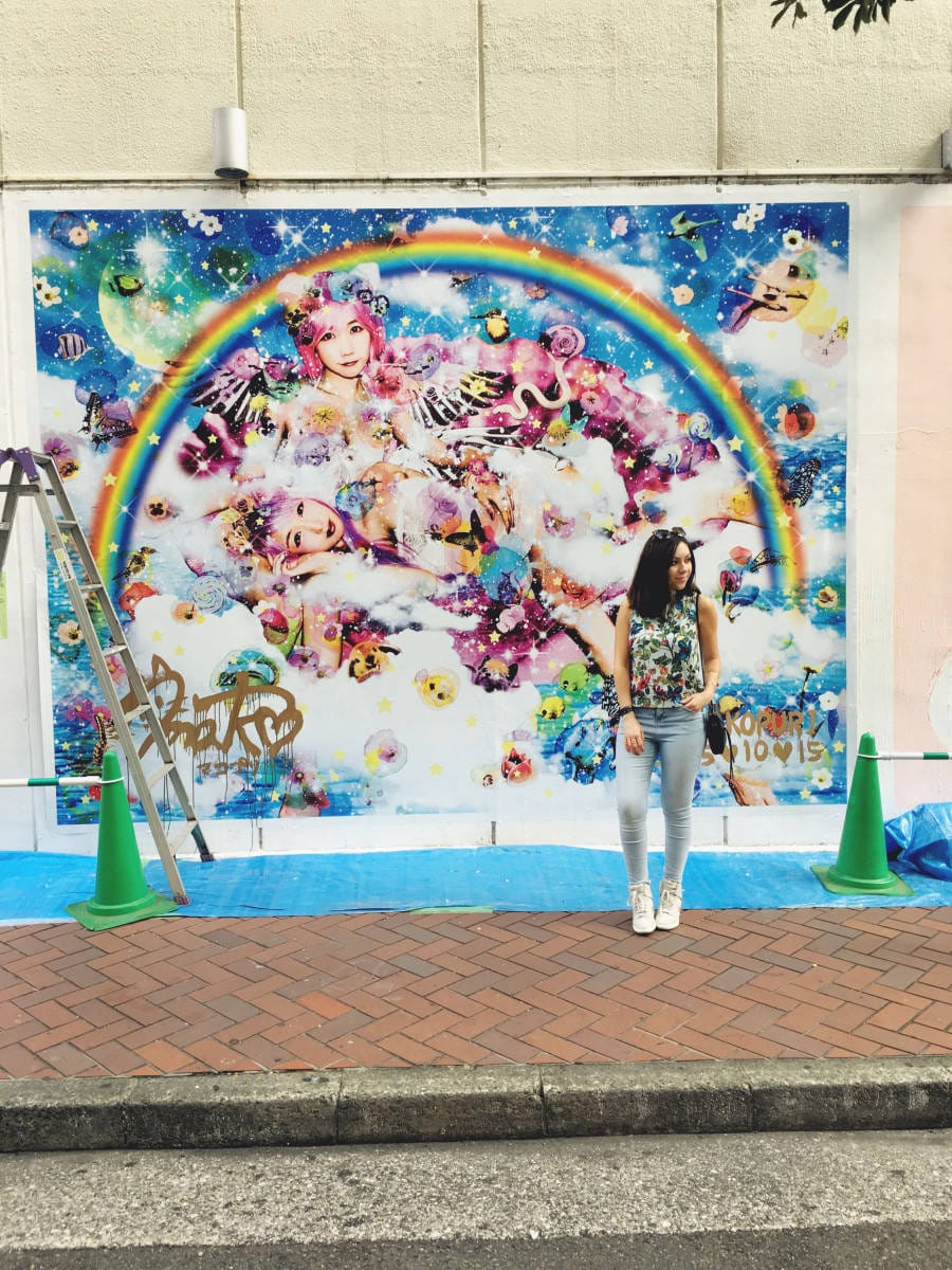 Shibuya street art graffiti rainbow girls kawaii