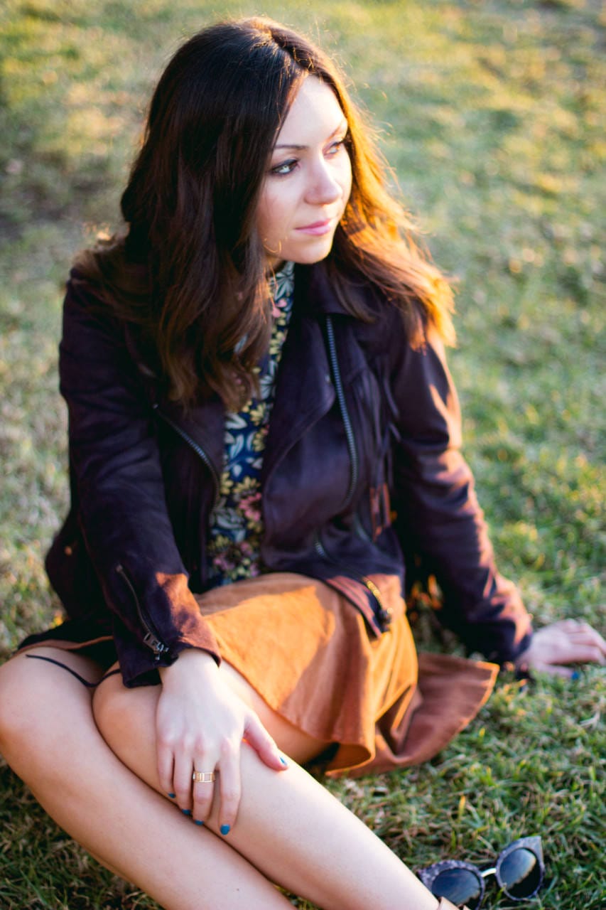 Topshop suede biker jacket and Quay Australia sunglasses
