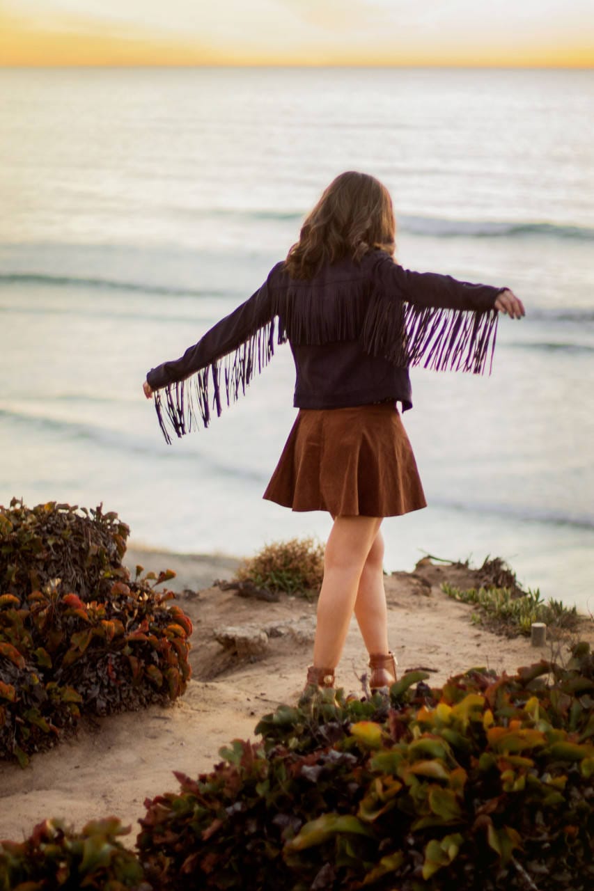 Topshop suede fringe jacket and suede mini skirt 