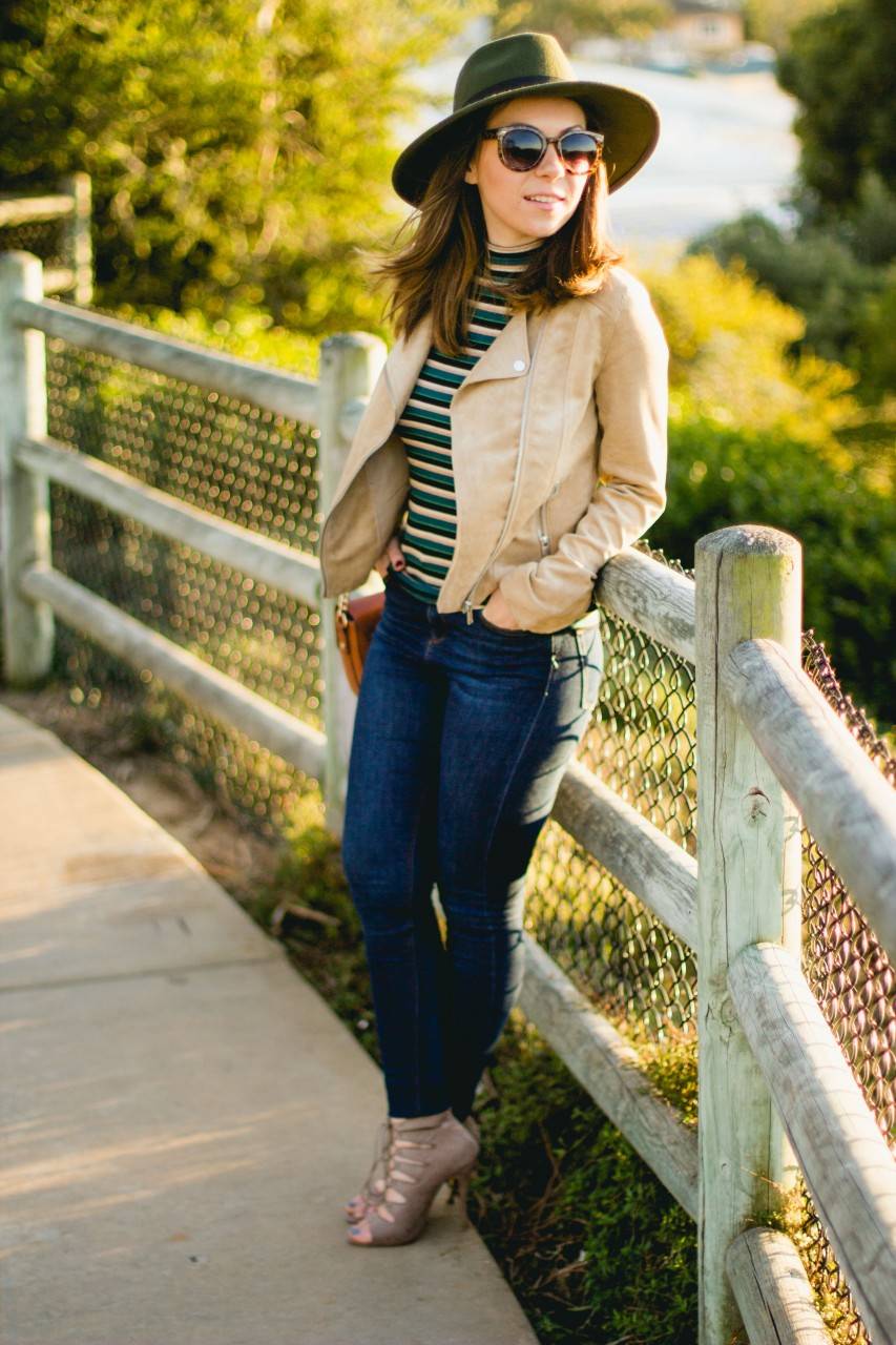 Striped turtleneck and wool felt hat