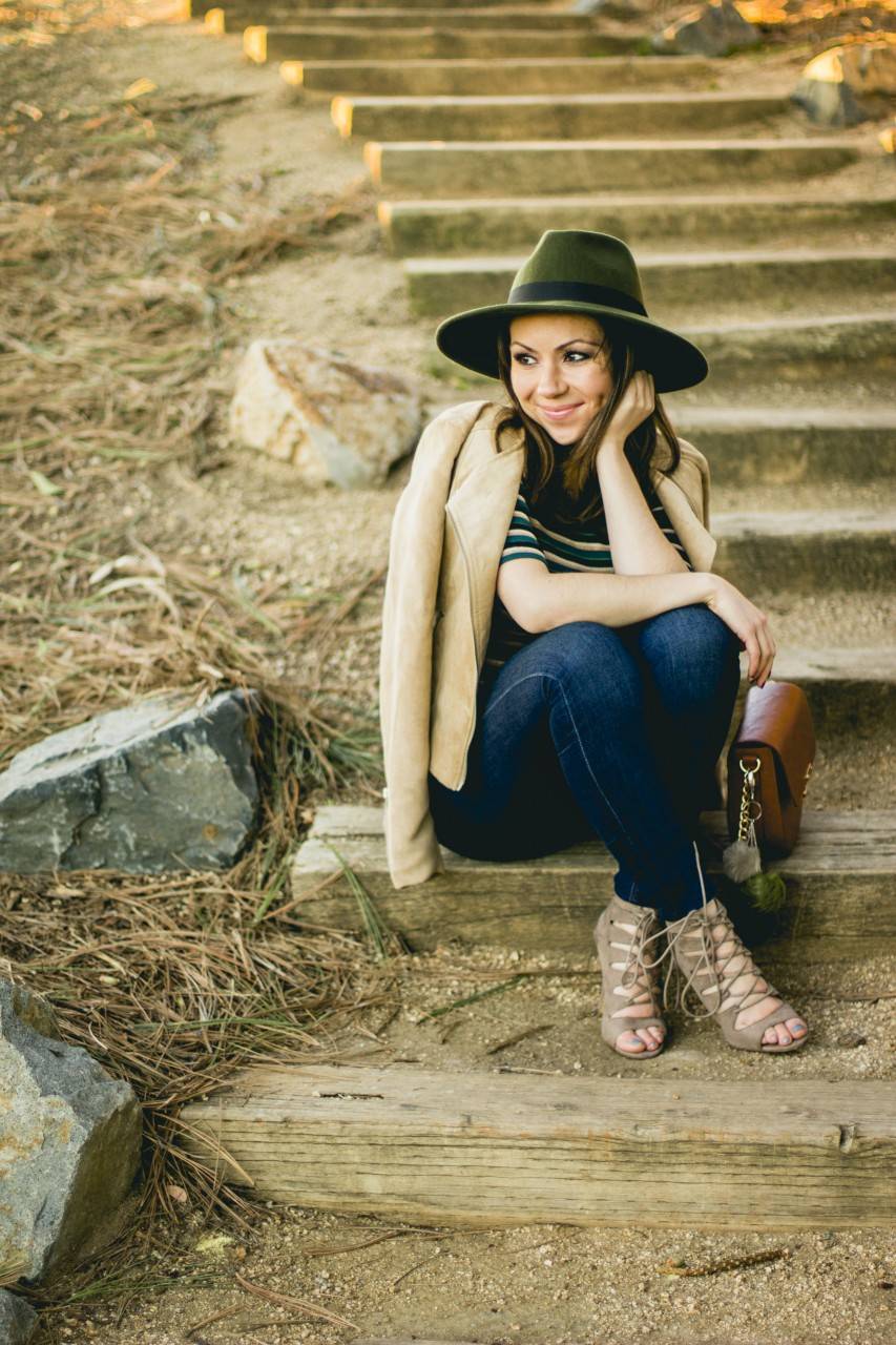 Striped turtleneck and wool felt hat