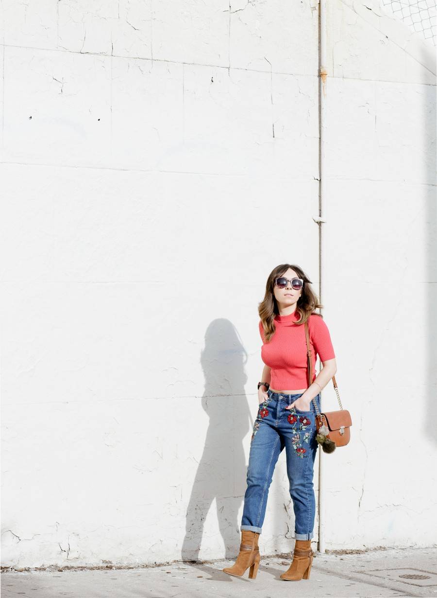 Topshop Floral embroidered denim jeans