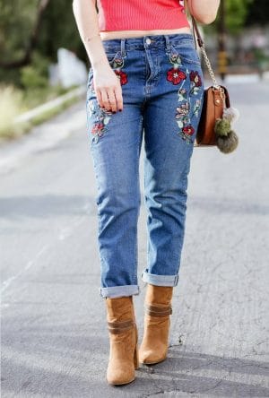 Just Fab Topshop floral embroidered denim and JustFab Boots