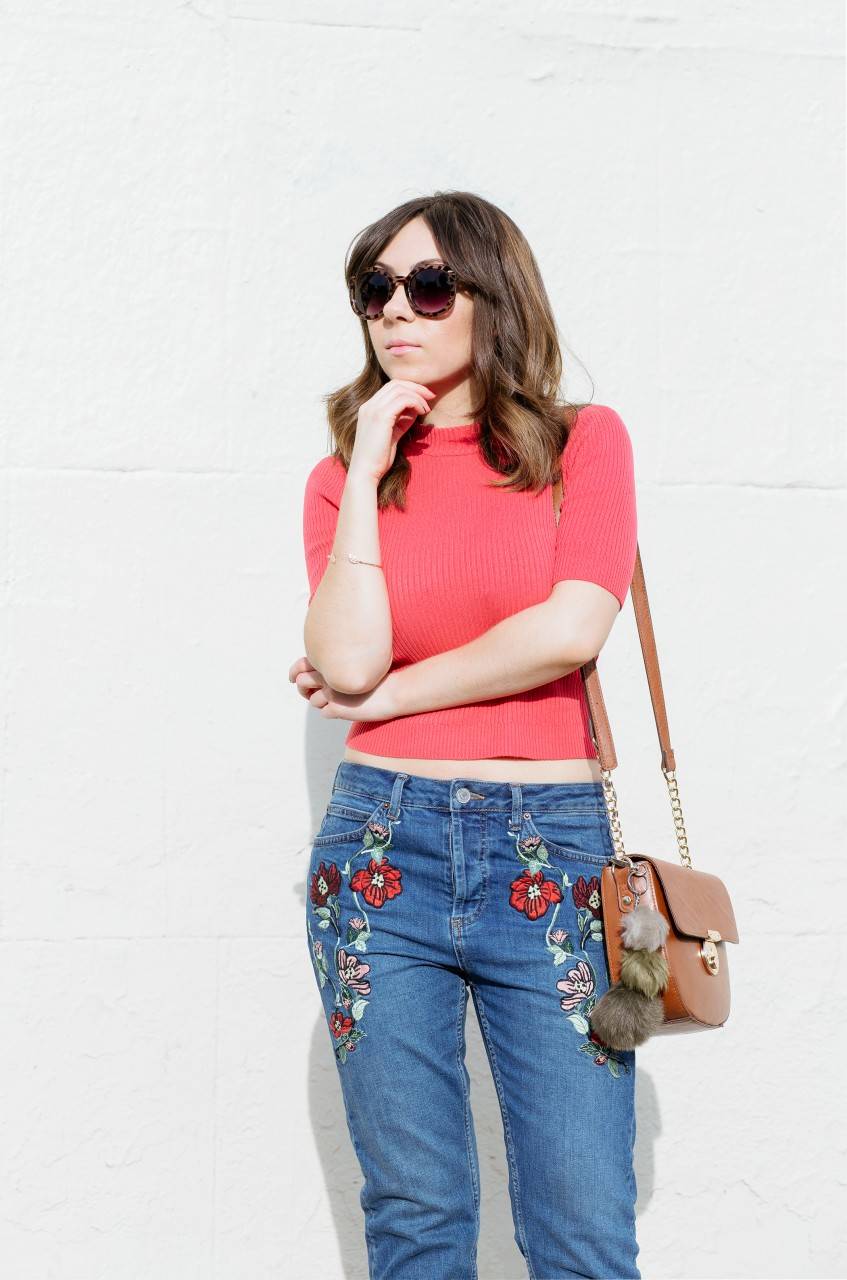Topshop embroidered denim jeans