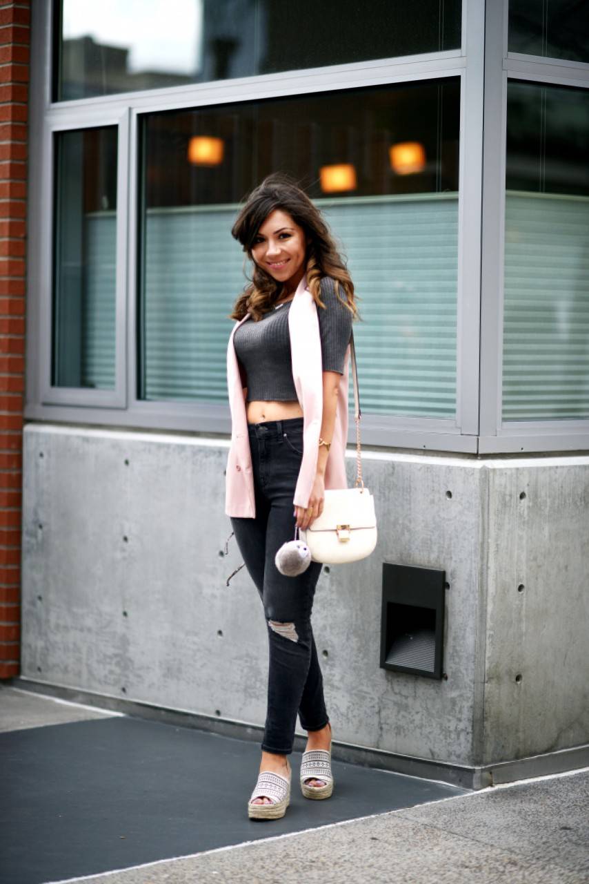 Topshop Blush Pink Blazer and Ripped Jeans