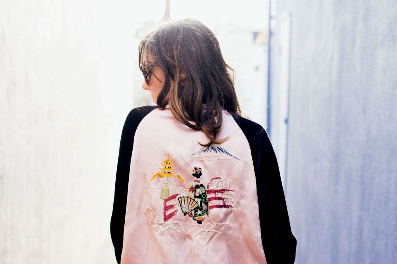 Japan print embroidery bomber jacket