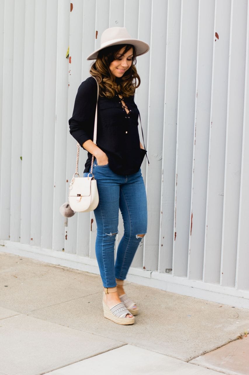 h&m lace up blouse