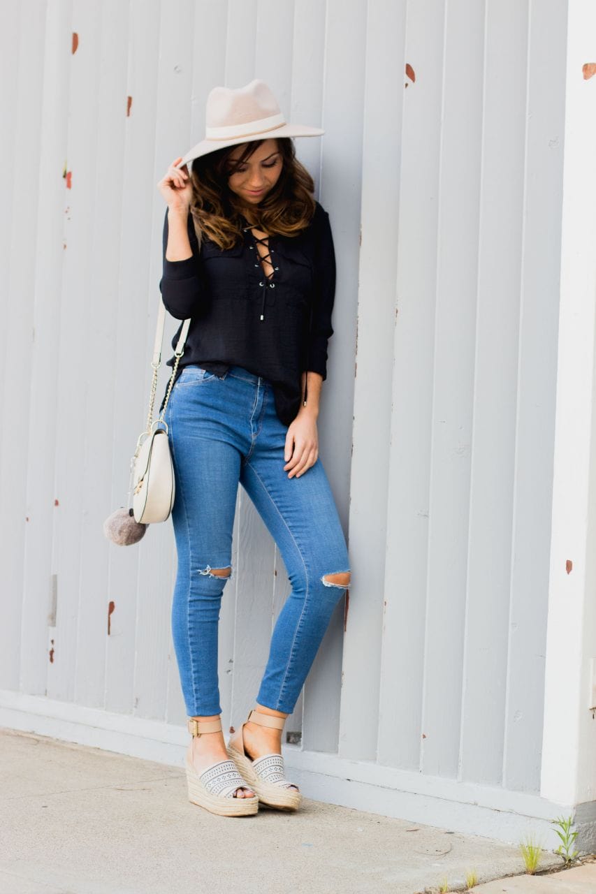 H&M lace up top blouse