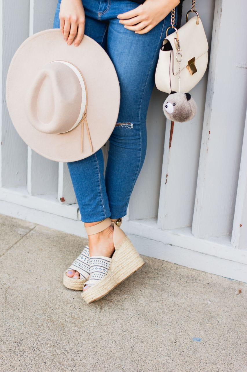 Forever 21 fedora hat and Marc Fisher espadrille wedges