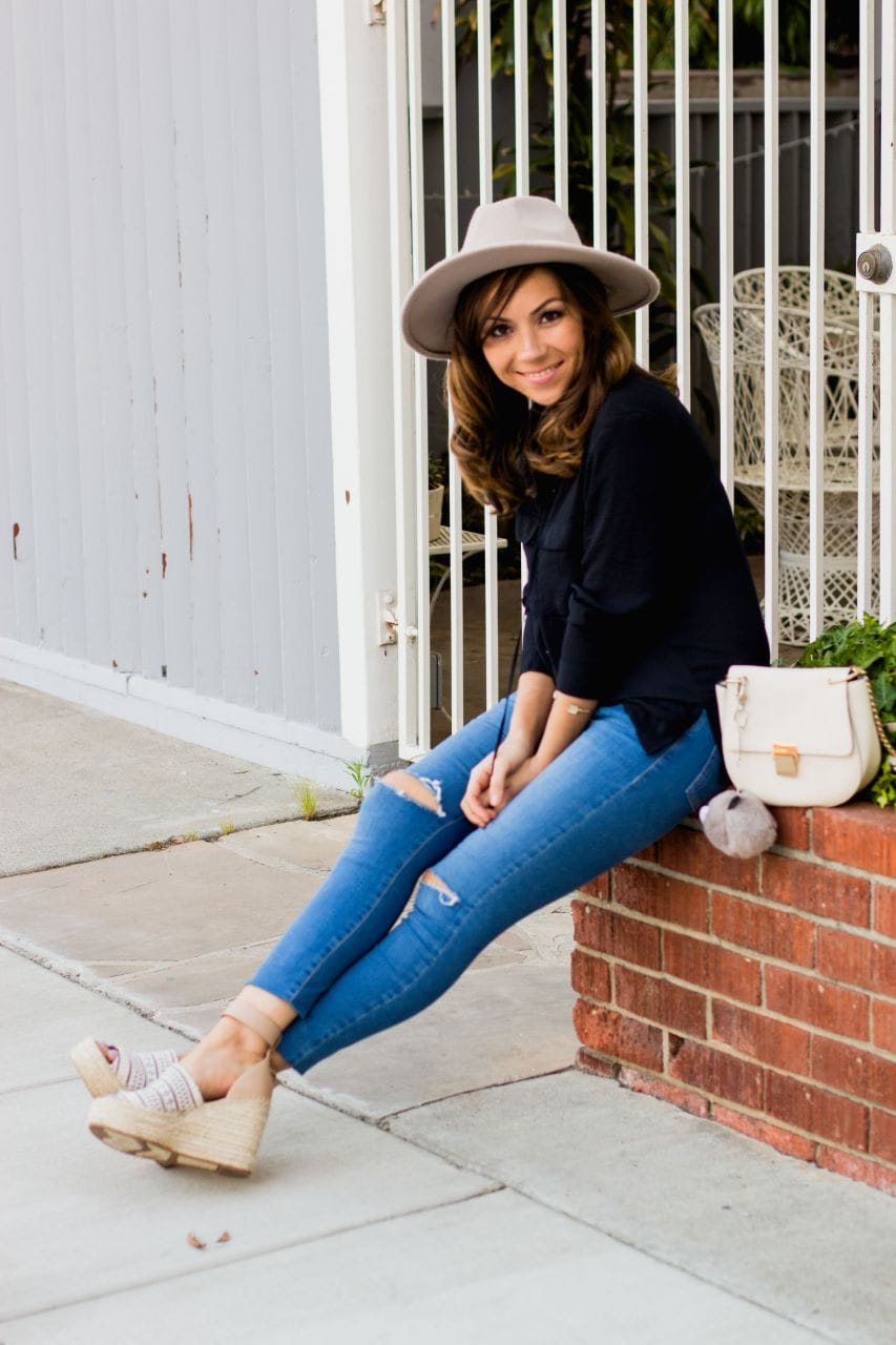 h&m lace up blouse and Topshop Jamie jeans