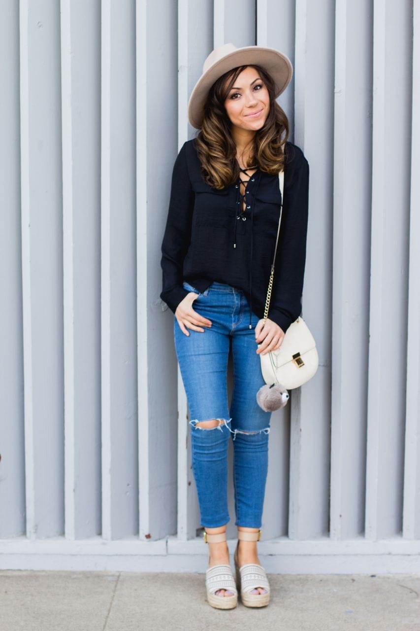 h&m blouse with lacing