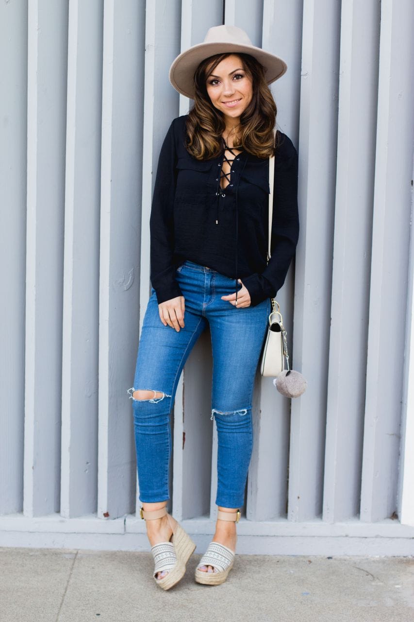 h&m lace up blouse with lacing