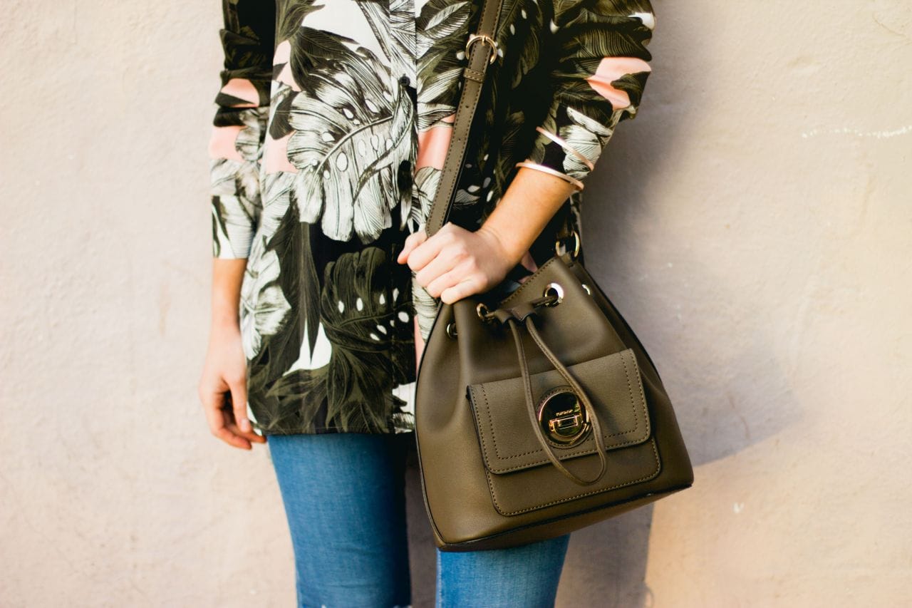 Topshop khaki bucket bag with circle lock