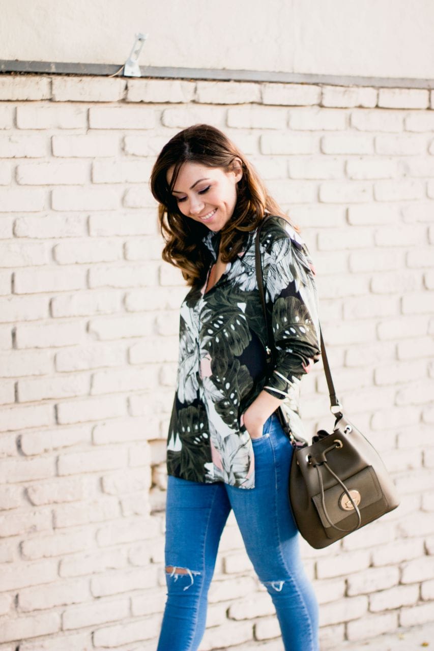 Topshop floral print oversize shirt and Jamie jeans