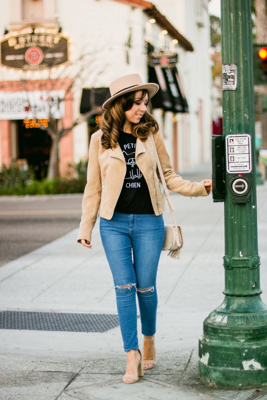 Topshop Leigh denim jeans and Steve Madden Carrson nude high-heels