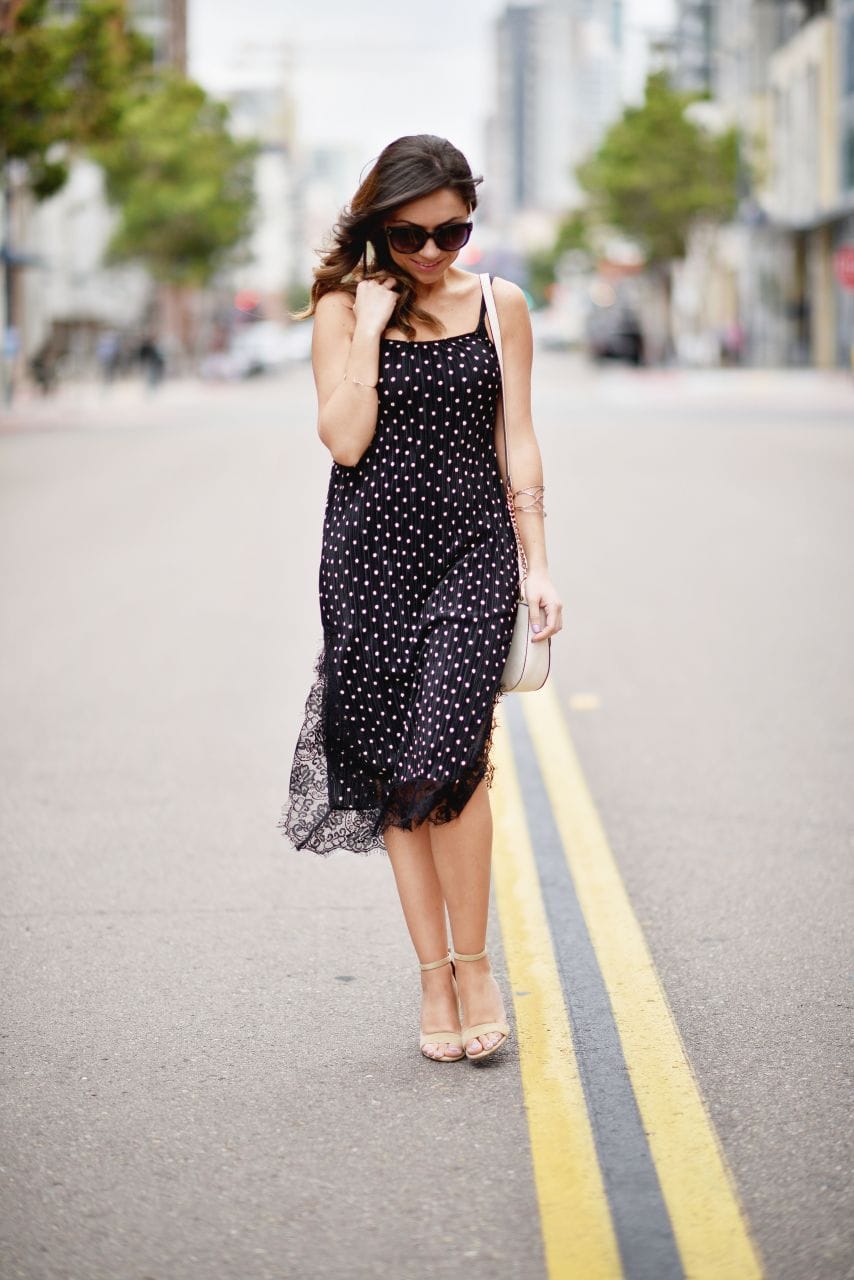 Topshop lace trim spot print dress