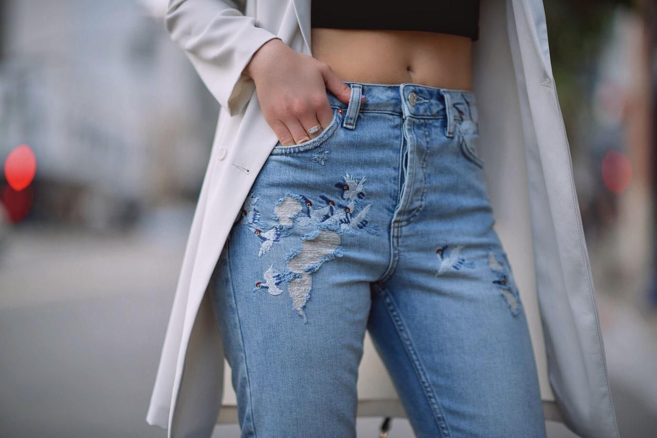 Topshop stork embroidered jeans