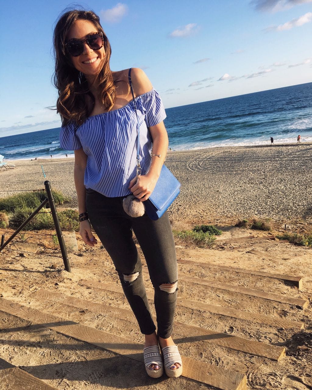 Striped Off The Shoulder Tops