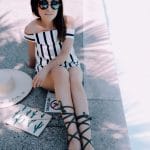 Style with Nihan at Hotel Valley Ho Scottsdale wearing Topshop striped romper and Public Desire Julia strappy heels