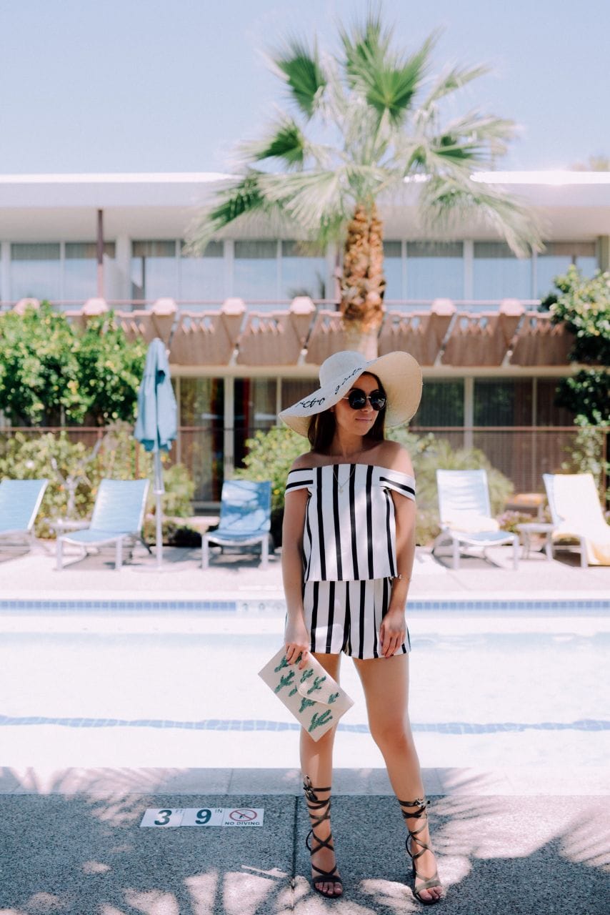 Style with Nihan at the Hotel Valley Ho Scottsdale pool wearing Topshop romper and Public Desire strappy heels