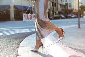 silver slip dress silver high heels