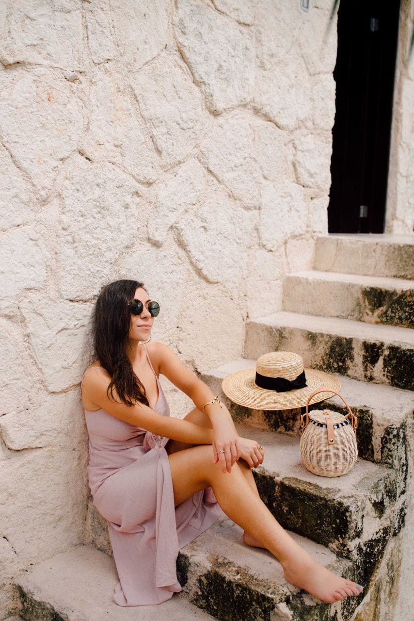 Style Blogger wearing Topshop pink dress in Tulum Mexico
