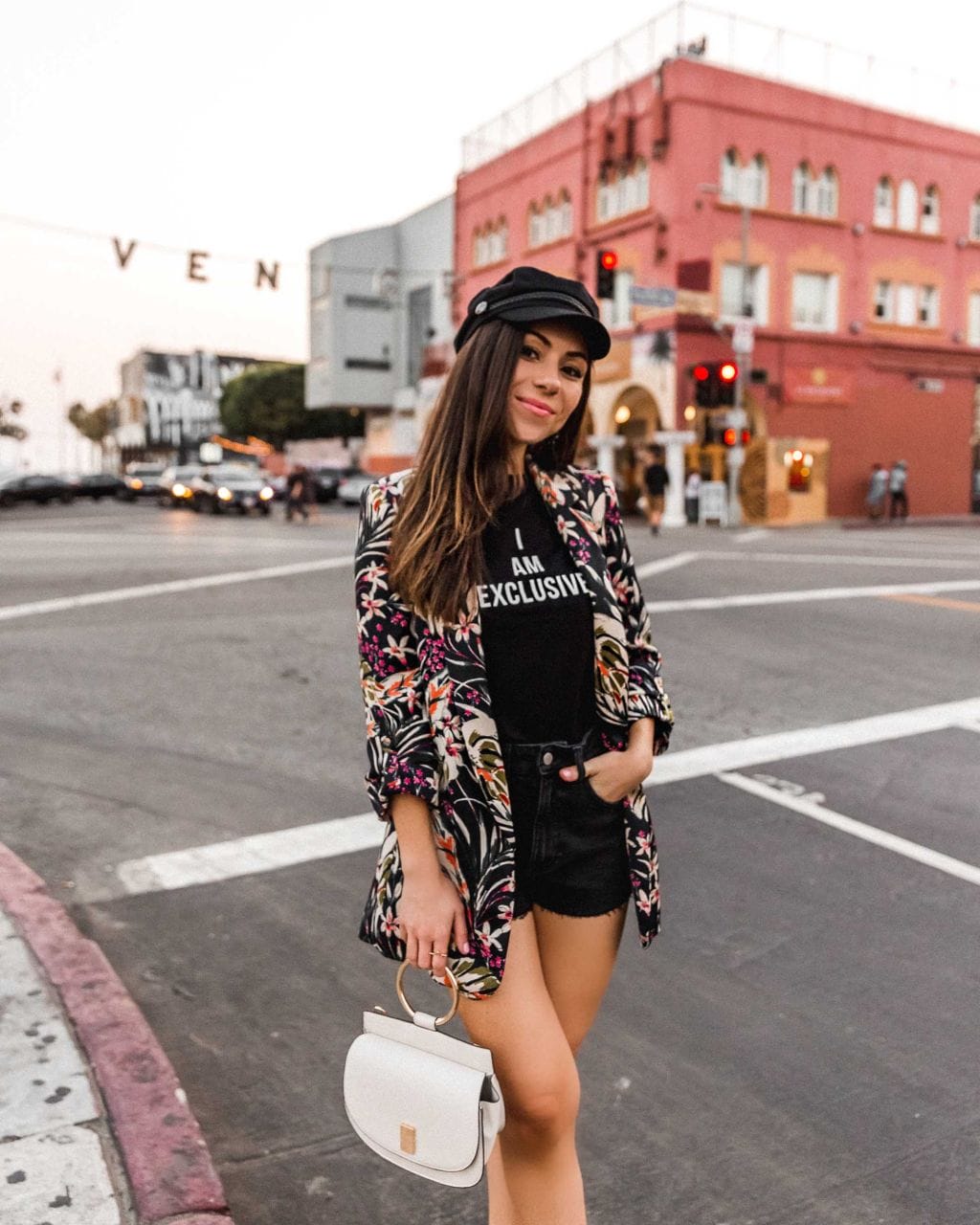 H&M denim shorts and cap in Venice Beach