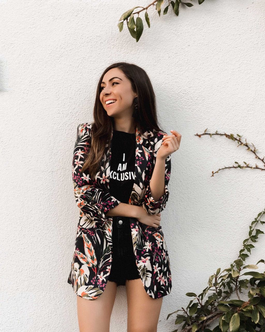 Floral blazer and denim shorts in Venice Beach