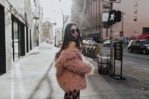 Style with Nihan wearing H&M pink faux-fur coat