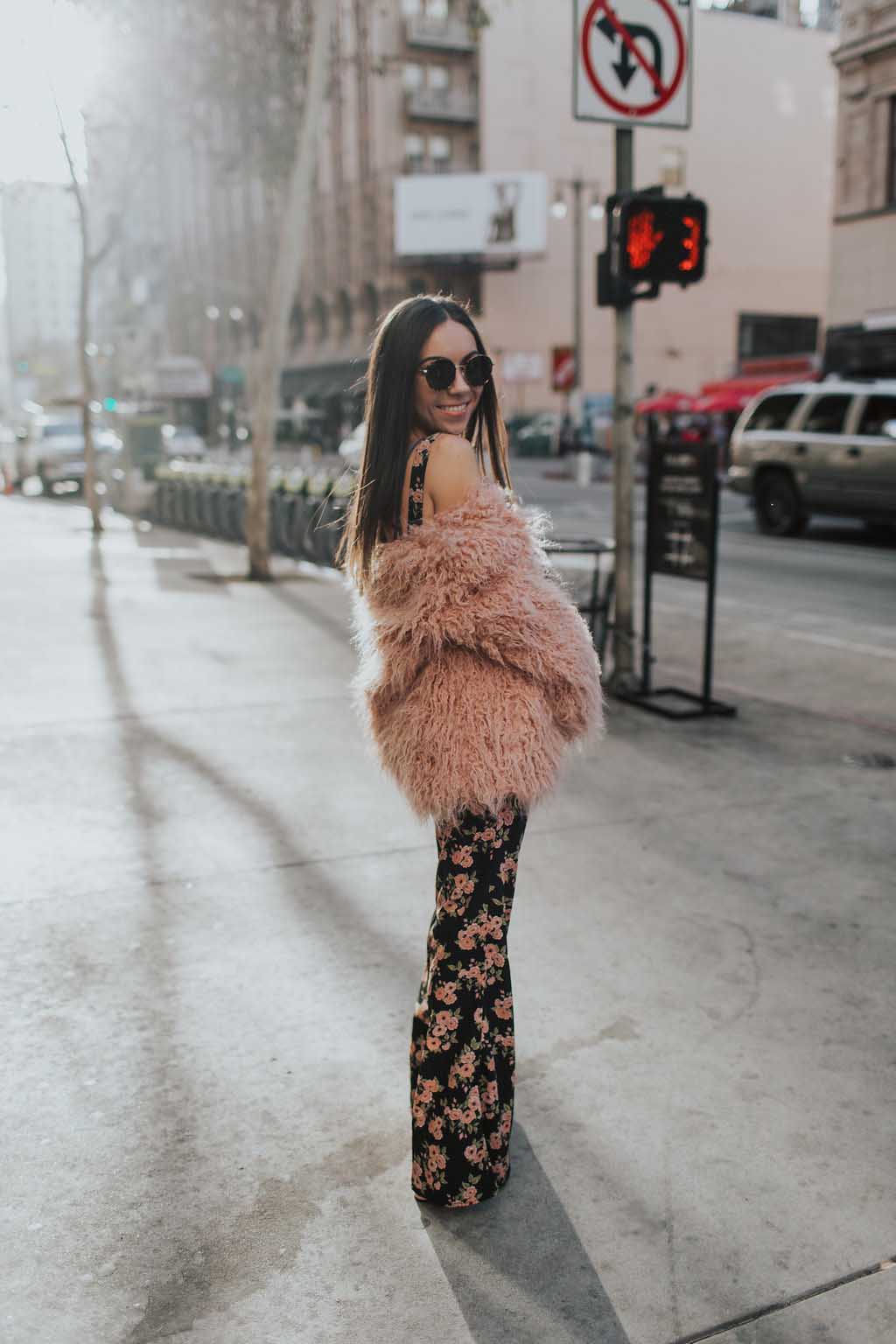 How to style a pink faux fur coat