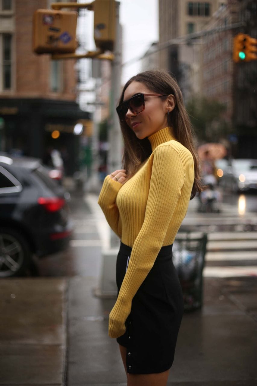 Yellow turtleneck outfit top