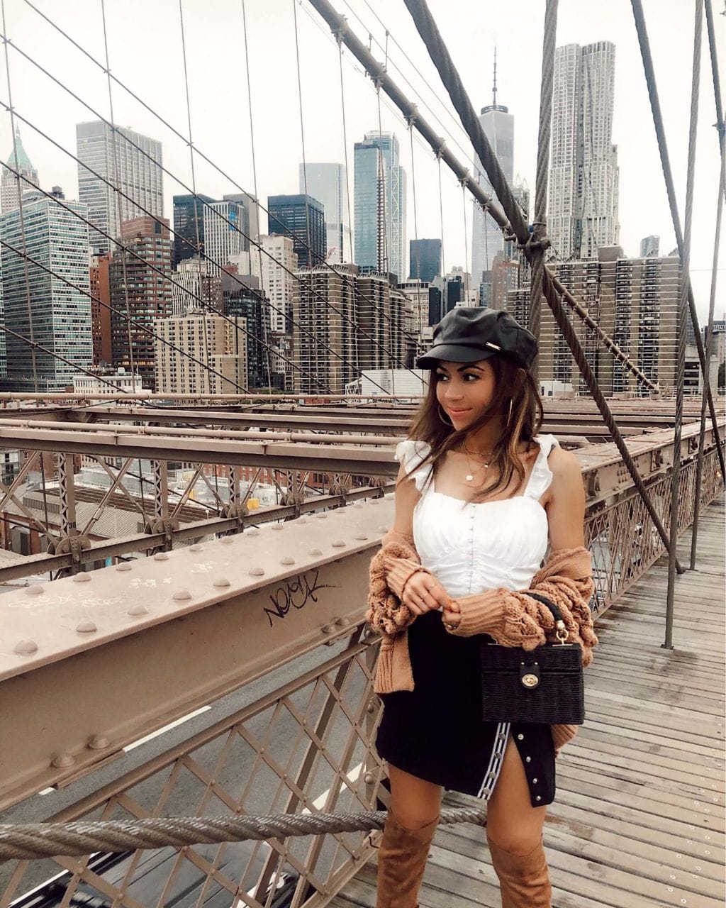 River_Island_Hat_Cardigan_Knee_High_Boots_Brooklyn_Bridge_New_York