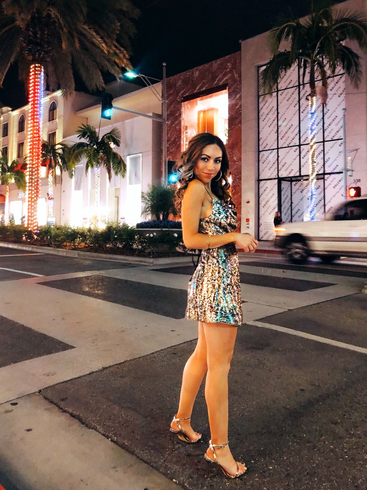 Style_with_Nihan_Revolve_NBD_Sequin_Dress_Beverly_Hills_Public_Desire_Gold_heels