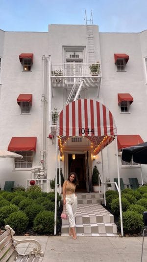 Nihan Gorkem at Palihotel Westwood Village entrance