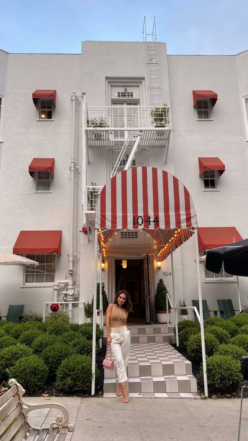 Nihan Gorkem at Palihotel Westwood Village entrance